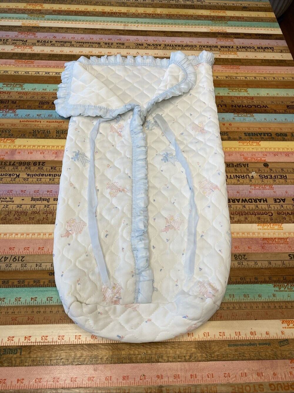 Vintage Quiltex Baby Bunting Sack Soft Fleece Zip Up Front Pink Blue Ribbon